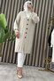 Zübeyde Hirka Acrylic Yarn Fabric Women's Beige Buttoned Cardigan