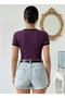 Women's Purple Color Crew Neck Basic Slim Fit Short Sleeve Body Full Stretch Fabric Full Fit Length 55Cms - 4