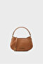 Women's Leather Adjustable Strap Metal Logo Brown Shoulder Bag