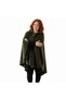 Khaki Green Warm Anti-Pilling Fleece Hooded Unisex Outdoor Camper Poncho Winter Buttoned Shawl - 3