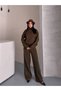 Women's New Season Suitable for Tesettüre High-Necked Beige Striped Knitwear Set