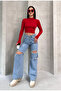 Half Fishing Collar Buttoned Long Sleeve Blouse Ribbed Knit Op Bluz - 2