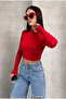 Half Fishing Collar Buttoned Long Sleeve Blouse Ribbed Knit Op Bluz - 5
