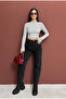 Half Fishing Collar Buttoned Long Sleeve Blouse Ribbed Knit Op Bluz - 5