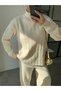 Women's New Season Suitable for Tesettüre High-Necked Beige Striped Knitwear Set - 3