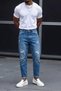Boyfriend Men's Ripped Detailed Blue Denim Jean Trousers Ke-251