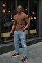 Men's Boyfriend Blue Denim Fabric Ripped Detailed Jean Denim Pants Sd-389 - 4