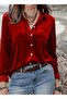 Women's Long Sleeve Collared Front Buttoned Velvet Shirt with Pocket Detail