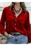 Women's Long Sleeve Collared Front Buttoned Velvet Shirt with Pocket Detail - 2
