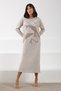 A.Beige/Mink Long Sleeve Crew Neck Embossed Patterned Cashmere Women's Knitwear Dress