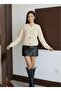 Women's Gold Buttoned Thick Knit Patterned Round Neck Cardigan - 3