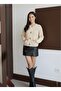 Women's Gold Buttoned Thick Knit Patterned Round Neck Cardigan - 4