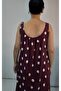Burgundy Polka Dot Front and Back Gathered Strap Dress Made of Combed Viscose - 3