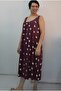 Burgundy Polka Dot Front and Back Gathered Strap Dress Made of Combed Viscose - 2
