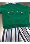 Unisex Kids Green Horse Embroidered Oversized Sweatshirt and Striped Pants Set - 2
