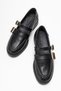 Black Genuine Skin Leather Women's Mary Jane Loafer Shoes Double Strap Buckle Real Skin Leather Moccasin - 4