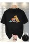 Zenrova Unisex Oversized ADRUN Printed Cotton Crew Neck Short Sleeve BLACK T-SHIRT
