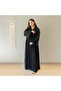 Black Abaya Women – V-Neck, Buttoned Front-Open Style