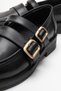 Black Genuine Skin Leather Women's Mary Jane Loafer Shoes Double Strap Buckle Real Skin Leather Moccasin - 3