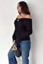 Women's Off-Shoulder Buckle Detail Blouse – Burgundy Charm - 4