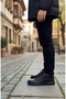 Men's Genuine Leather Boots with Warm Fleece Lining, Smart Lace-Up, Black, Casual, Non-Slip Sole, Elastic