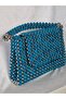 Petrol Blue Velvet Textured & Silver Detailed Handmade Design Beaded Bag Special Day and Evening Bag - 2