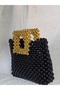 Handmade Black Beaded Bag - Evening Dress and Casual Bag with Square Gold Handle