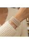 Gold Detailed Five Row Pearl and Stone Bracelet