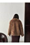 Faux Fur Women's Coat – Fluffy Soft Textured Winter Stylish Outerwear - Light Brown |   F2040 - 4