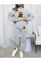 Teddy Bear Patterned Print Top and Bottom Tracksuit Set