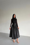Turtleneck Belted Skirt Leather Laced Black Dress - 2