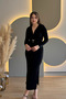 Draped Gold Belted Slit Elegant Black Dress - 8
