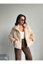 Artificial Fur Women's Jacket – Modern Winter Coat with Zipper and Soft Texture - Stone |   F2037 - Stone - 2