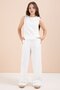 Ecru Wide-Leg Pants Girl's Linen Cropped Suit 23450 - 4