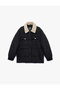 Long Sleeve Pocket Detail Zippered Plush Collar Winter Coat - 3