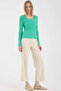 Square Neck Corded Fabric Knitwear Sweater - Green - 2