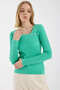 Square Neck Corded Fabric Knitwear Sweater - Green - 4