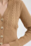 Buttoned Brass Motif Knitwear Cardigan - Camel - 5