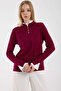 Corded Fabric Knitwear Sweater with Piece Detail - Claret Red