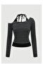 Black Anthracite Grunge Open Shoulder Long Sleeve Blouse with Additional Straps