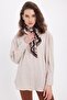 Women's Oversized wide cut gathered detail long sleeve textured light beige shirt - 7