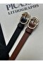 2-Piece Splice Double Ring Pattern Women's Gold Buckle Belt Jacket Belt Dress Belt Trouser Belt