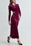 Women's Plum Velvet Shoulder Pad Piece Long Sleeve Degaje Collar Long Dress 5E-4371 - 2