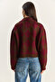 Women's Brown Claret Red Diamond Patterned Collared Zippered Knitwear Cardigan 20251099 - 8