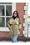Short Double-Breasted Collar Windbreaker Detailed Belted Trench Coat Khaki - 2