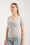 Women's Corded Fabric Ribbed Knit Patch Snap Button Short Sleeve Fitted Cotton T-Shirt 6001 - 2
