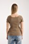 Women's Corded Fabric Ribbed Knit Patch Snap Button Short Sleeve Fitted Cotton T-Shirt 6001 - 3