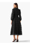 A-line Midi Dress with Paisley Embroidery and Tie-Up Belt - 3