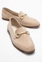 Women's Genuine Leather Loafers Buckle Detail Casual Shoes Beige Suede Livia