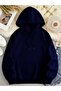 Unisex New Year New Year Printed Navy Blue Oversized 100% Cotton Hooded Sweatshirt - 2